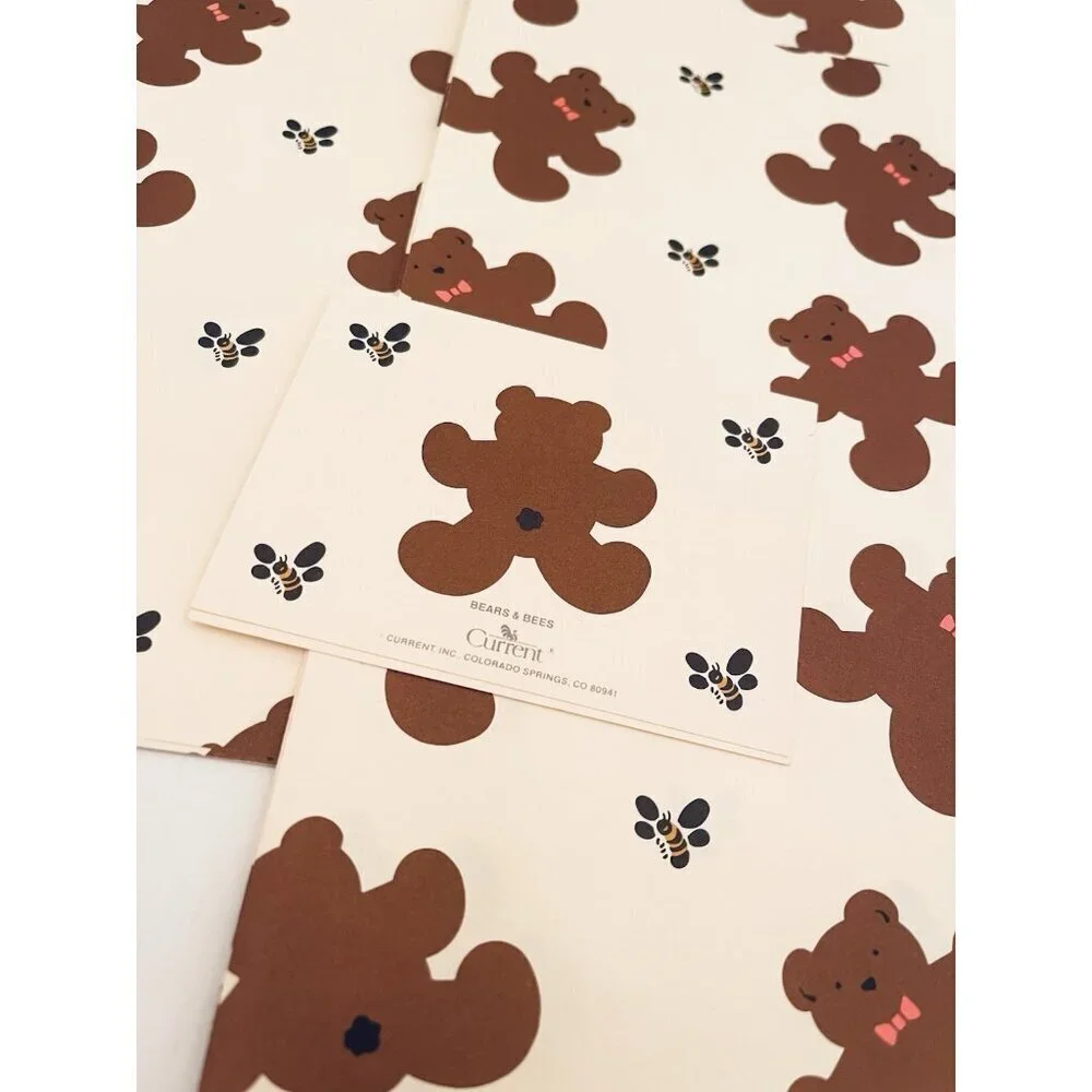 Small Lot of Vintage Teddy Bear Gift Wrap Sheets Bags  Scrapbooking Junk Craft